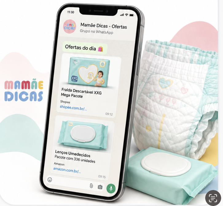 Ofertas de fraldas e lenços umedecidos no WhatsApp